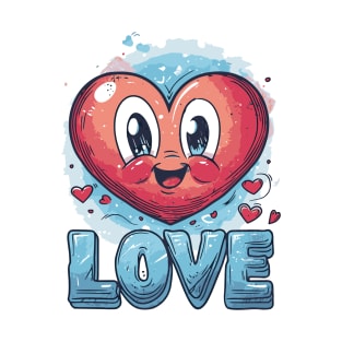 Playful Love: Cute Heart Mascot - Red Blue Pink Cartoon Charm T-Shirt