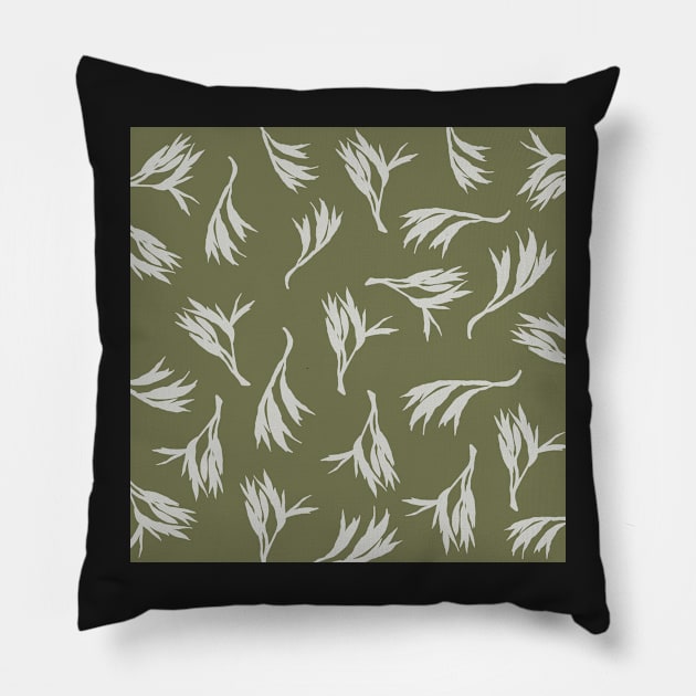 Harakeke Flax Seed Pods (Olive green and light grey) Pillow by Nellene