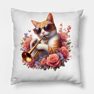 trumpet cat - jazz meow cat Pillow