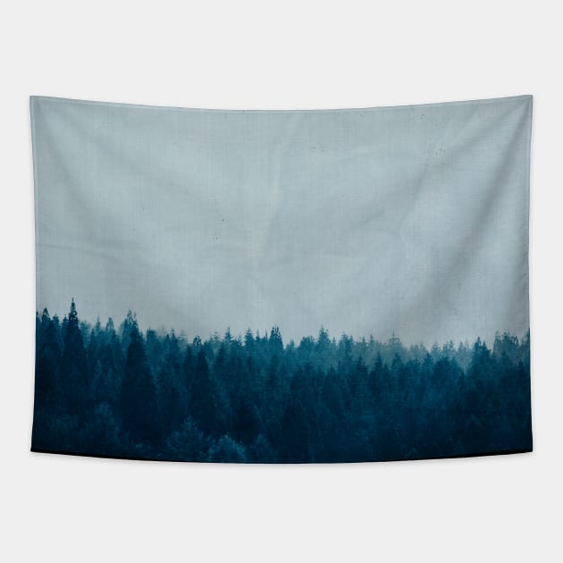 Forest Blues - Blue Tinted Foggy Woods Tapestry by DyrkWyst