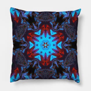 Psychedelic Kaleidoscope Blue and Red Pillow