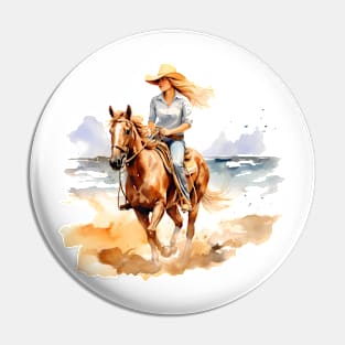 Horseback Beach Riding Watercolor Pin