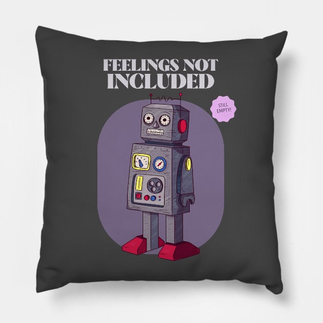 Creepy Vintage "Feelings Not Included" Antique Toy Robot Pillow by TOXiK TWINS