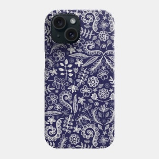 Chalkboard Floral Doodle Pattern in Navy & Cream Phone Case