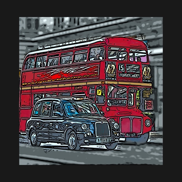 London Bus and Cab by bywhacky