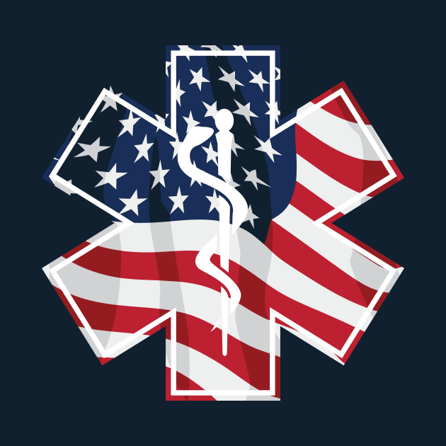 Patriotic Star of Life Paramedic EMT Medical Service Symbol with USA Flag Overlay by hobrath