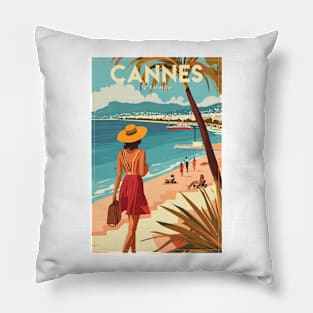 Cannes, France, Vintage Travel Poster Pillow