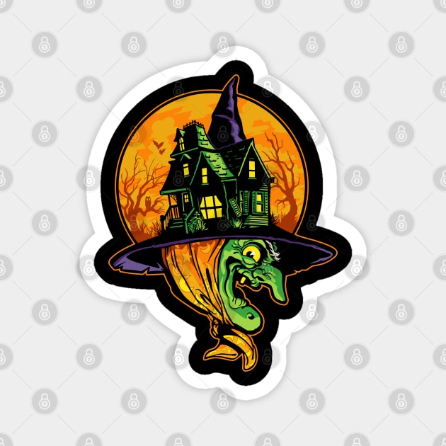 Halloween Haunted House Witch Magnet by CTKR Studio