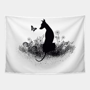 Sitting whippet with butterfly Tapestry