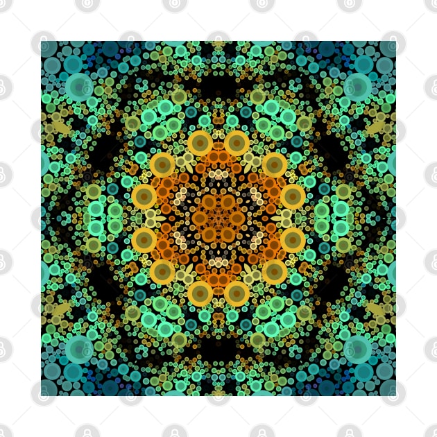 Dot Mandala Flower Orange Green and Blue by WormholeOrbital