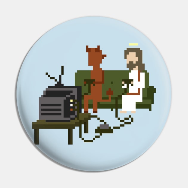 Jesus and Devil Playing Video Games Pixel Art Pin by obinsun