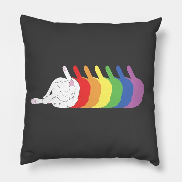 Cat butt licking rainbow Pillow by DoctorBillionaire