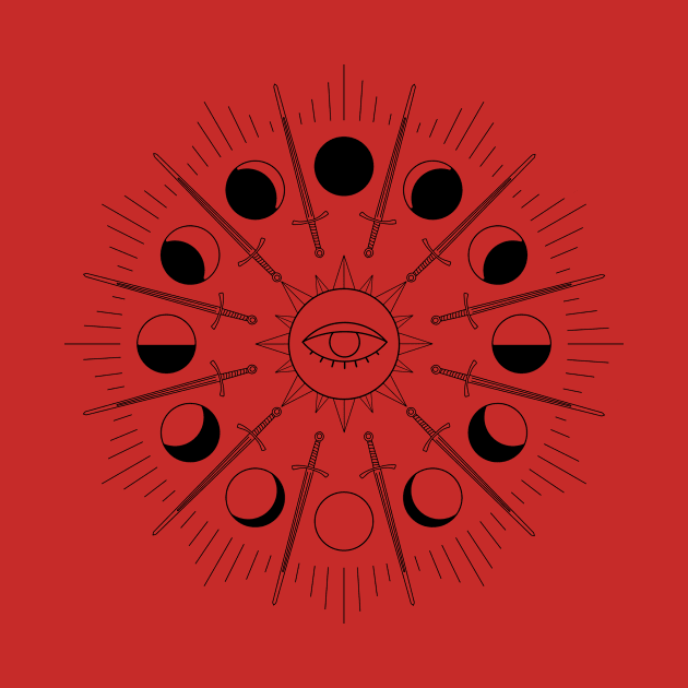 Sun Sword and Moon Phases Black by littlenoctua