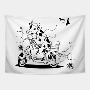 Cow riding a moped Tapestry