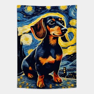 Cute Dachshund Dog Breed in a Van Gogh Starry Night Art Style Tapestry