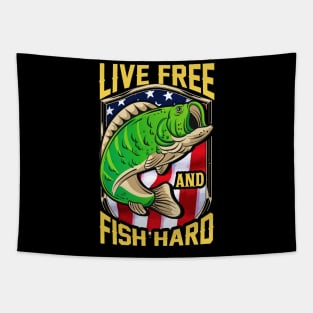 Live Free and Fish Hard Fishing Patriotic Fisher Tapestry