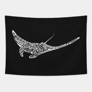 Manta ray tattoo white turquoise background Tapestry