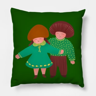 Cute and happy mushroom boy and girl, version 1 Pillow