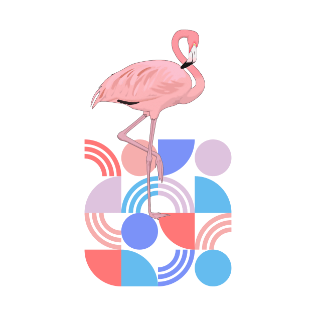 Retro Shapes Midcentury Modern Style Flamingo by TammyWinandArt