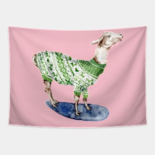 Llama in Green Sweater Tapestry