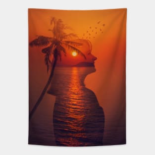 sea sunset double exposure Tapestry