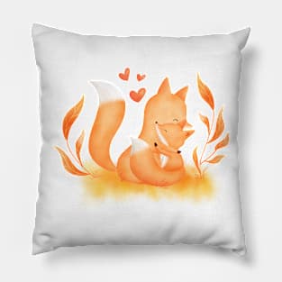 Fox mum and cub hugging Pillow