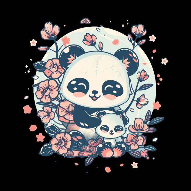 Kawaii Panda with Baby Panda Cute Japanese Design by Vlaa