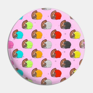 American Football - Colorful Helmets and Ball Pattern on Pink Background Pin