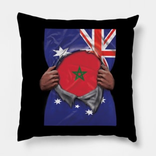 Morocco Flag Australian Flag Ripped Open - Gift for Moroccan From Morocco Pillow