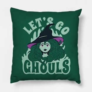 Retro Halloween Witch Let's Go Ghouls // Funny Halloween Witch Cartoon Pillow