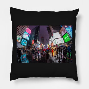 Rainy night in Times Square New York City Pillow