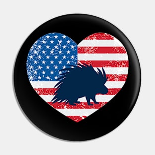 American Flag Heart Love Porcupine Usa Patriotic 4Th Of July Pin