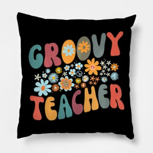 Groovy Teacher Retro Colorful Design Teacher Day Teaching Pillow