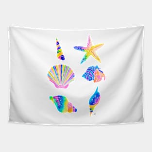 Seashells Pattern - Bright Rainbow Tapestry