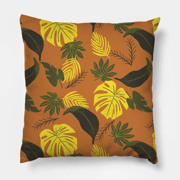 Tropical leaves pattern Pillow by RosanneCreates