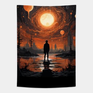 Melancholic Moonlight: Contemplating Cosmic Meltdown Tapestry