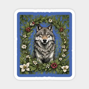 Minnesota Wolf Surrounded By Lady's Slipper Flowers 3 Magnet