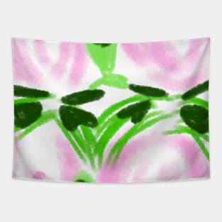 Pink watercolor floral green leaves art Tapestry