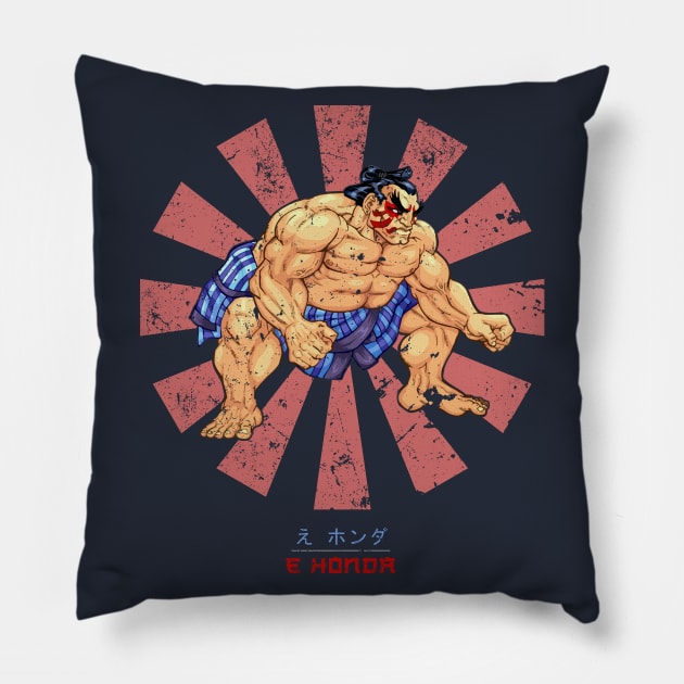 E Honda Retro Japanese Street Fighter Pillow by Nova5