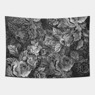 Black and White Rose Pattern Tapestry