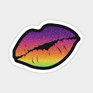 Bright Rainbow Ombre Faux Glitter Lips Magnet