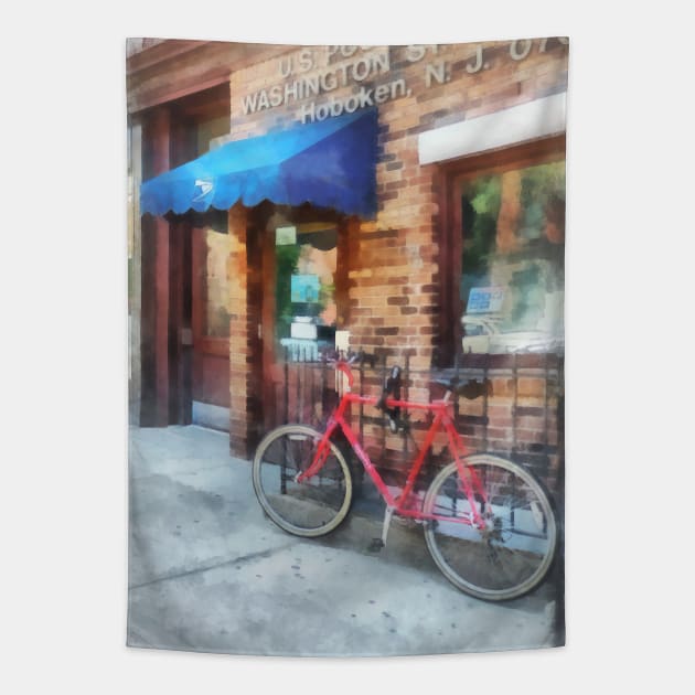 Hoboken NJ - Bicycle By Post Office Tapestry by SusanSavad