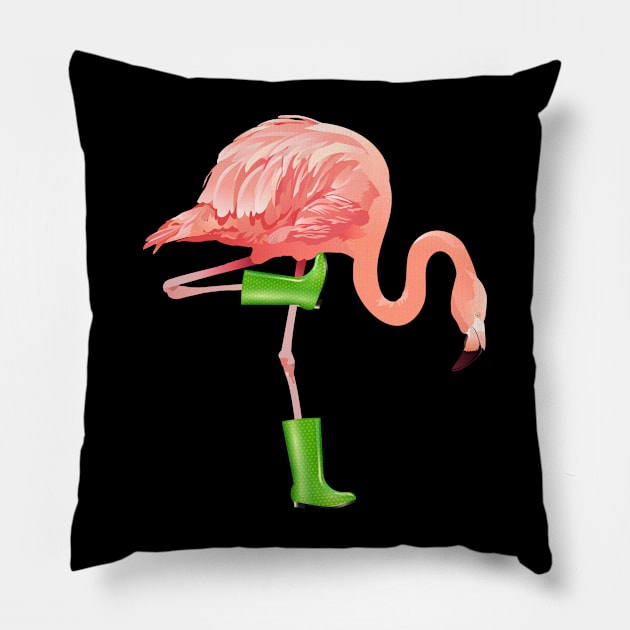 Pink flamingo wearing boots Pillow by MikeNotis