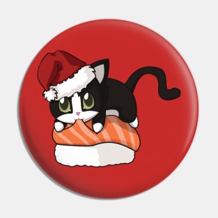 Tuxedo Cat Salmon Sushi Christmas Pin