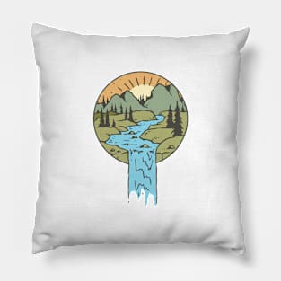 Sunrise River Forest Cartoon Logo Tshirt Pillow