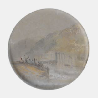 Foul by God- River Landscape with Anglers Fishing From a Weir by J.M.W. Turner Pin