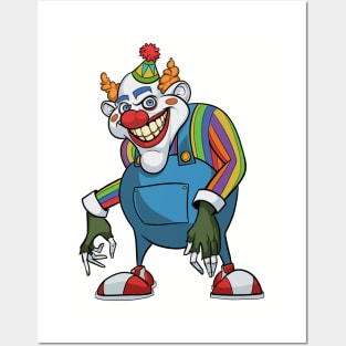 Cartoon scary movie poster with creepy clown face. Stock Vector