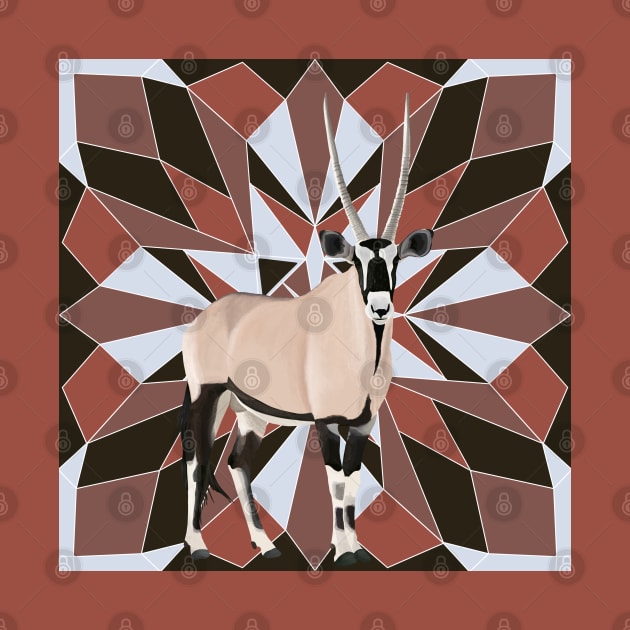 Oryx Antelope From Africa Red Geometric Background by Suneldesigns