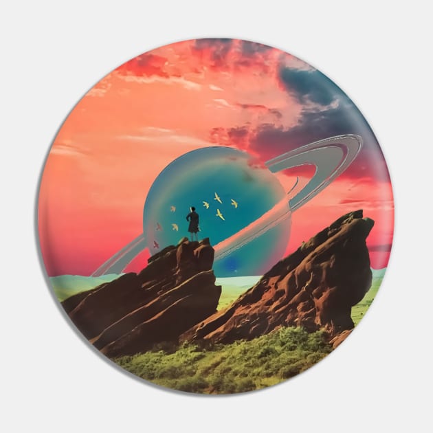 Red Rock Skies - Surreal/Collage Art Pin by DIGOUTTHESKY