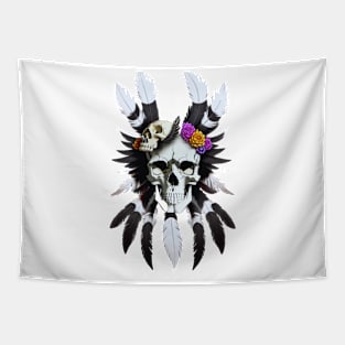 skull with feathers Tapestry